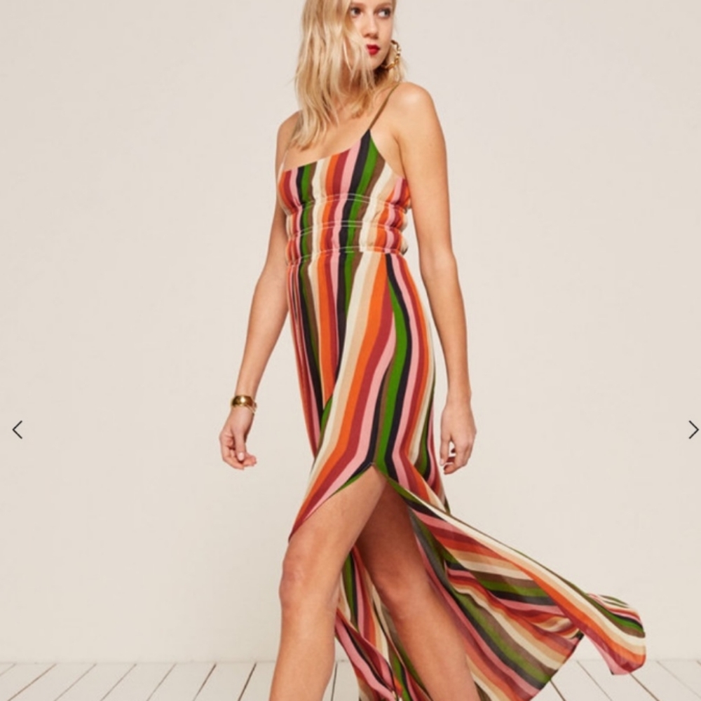Reformation Multicolor Striped Maxi Dress - Pink, Orange, Green, Brown
